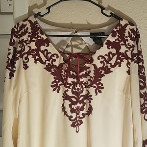 Cream and maroon dress